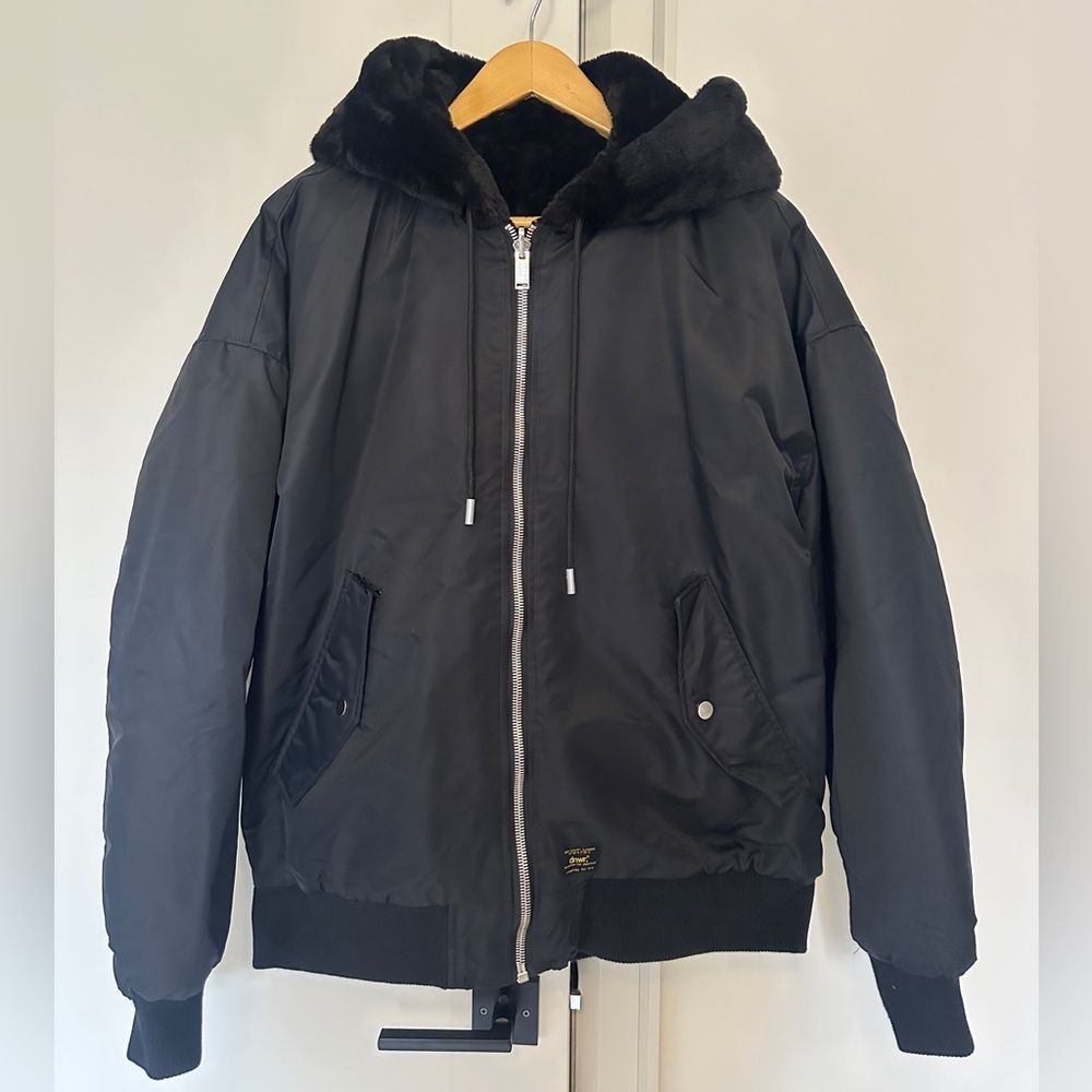 Zara Black Puffer Jacket with Faux Fur Hood (Reversible)